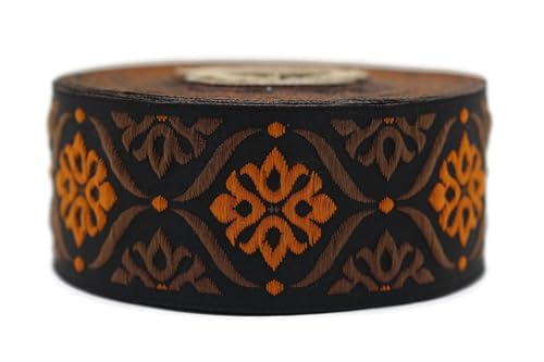 Jacquard-Band, gewebt, Orange und Braun, Elegance, Mosaik, 10 m x 35 mm – Rolle, besticktes Band, für Nähen, Dekoration 35973-V6 von Fantastic Kurdele
