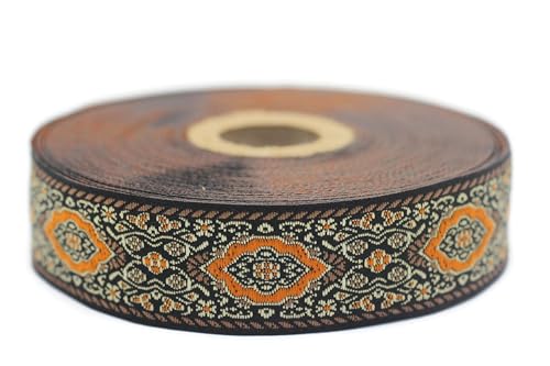 Jacquard-Band, gewebt, Orange und Braun, kaiserliche Bordüre, 10 m x 25 mm – Rolle, besticktes Band, zum Nähen, Dekoration 25589-V8 von Fantastic Kurdele