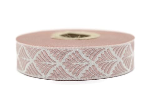 Jacquard-Band, gewebt, Rosa und Hellbeige, Muschel, 10 m x 20 mm – Rolle, besticktes Band, zum Nähen, Dekoration 20273-V6 von Fantastic Kurdele