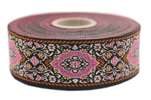 Jacquard-Band, gewebt, Rosa und Orange, kaiserliche Bordüre, 10 m x 35 mm – Rolle, besticktes Band, zum Nähen, Dekoration 35589-V2 Jacquard-Band, gewebt, Rosa und Orange, kaiserliche Bordüre, 10 m x 35 mm – Rolle, besticktes Band, zum Nähen, Dekoration 35589-V2 von Fantastic Kurdele