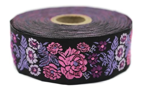 Jacquard-Band, gewebt, Rosa und Violett, Secret Garden, 10 m x 35 mm – Rolle, besticktes Band, für Nähen, Dekoration 35097-V1 Jacquard-Band, gewebt, Rosa und Violett, Secret Garden, 10 m x 35 mm – Rolle, besticktes Band, für Nähen, Dekoration 35097-V1 von Fantastic Kurdele