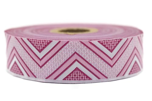 Jacquard-Band, gewebt, Rosa und Weiß, Fischgrätenmuster, 10 m x 25 mm – Rolle, besticktes Band, zum Nähen, Dekoration 25706-V1 Jacquard-Band, gewebt, Rosa und Weiß, Fischgrätenmuster, 10 m x 25 mm – Rolle, besticktes Band, zum Nähen, Dekoration 25706-V1 von Fantastic Kurdele