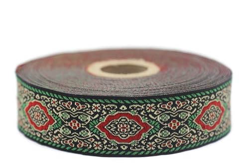 Jacquard-Band, gewebt, Rot und Grün, imperialer Rand, 10 m x 25 mm – Rollen besticktes Band für Nähen, Dekoration 25589-V3 von Fantastic Kurdele