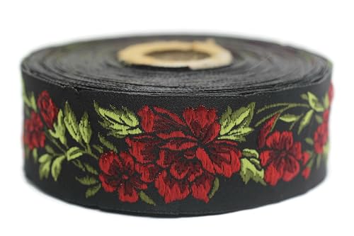 Jacquard-Band, gewebt, Rot und Schwarz – Mitternachtsblume 10 m x 35 mm – Rollen besticktes Band zum Nähen Dekoration 35096-V4 Jacquard-Band, gewebt, Rot und Schwarz – Mitternachtsblume 10 m x 35 mm – Rollen besticktes Band zum Nähen Dekoration 35096-V4 von Fantastic Kurdele