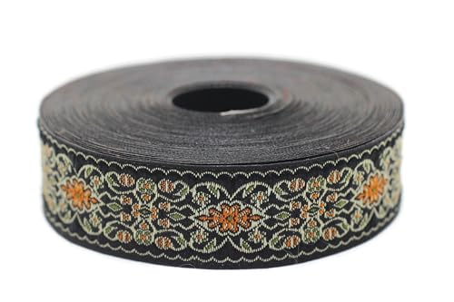 Jacquard-Band, gewebt, Schwarz und Orange, Garten, Imperial, 10 m x 25 mm – Rolle, besticktes Band, für Nähen, Dekoration 25939-V6 Jacquard-Band, gewebt, Schwarz und Orange, Garten, Imperial, 10 m x 25 mm – Rolle, besticktes Band, für Nähen, Dekoration 25939-V6 von Fantastic Kurdele