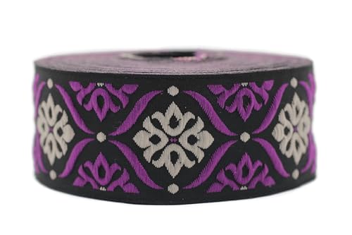 Jacquard-Band, gewebt, Violett und Beige, Elegance, Mosaik, 10 m x 35 mm – Rolle, besticktes Band, für Nähen, Dekoration 35973-V5 von Fantastic Kurdele