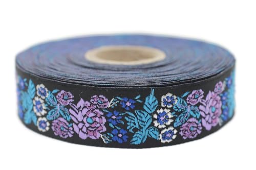 Jacquard-Band, gewebt, Violett und Blau, Secret Garden, 10 m x 22 mm – Rolle, besticktes Band, zum Nähen, Dekoration 22097-V4 Jacquard-Band, gewebt, Violett und Blau, Secret Garden, 10 m x 22 mm – Rolle, besticktes Band, zum Nähen, Dekoration 22097-V4 von Fantastic Kurdele