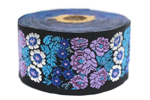 Jacquard-Band, gewebt, Violett und Blau, Secret Garden, 10 m x 50 mm – Rolle, besticktes Band, zum Nähen, Dekoration 50097-V4 von Fantastic Kurdele