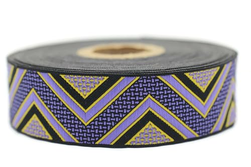 Jacquard-Band, gewebt, Violett und Gelb, Fischgrätenmuster, 10 m x 25 mm – Rolle, besticktes Band, zum Nähen, Dekoration 25706-V7 Jacquard-Band, gewebt, Violett und Gelb, Fischgrätenmuster, 10 m x 25 mm – Rolle, besticktes Band, zum Nähen, Dekoration 25706-V7 von Fantastic Kurdele