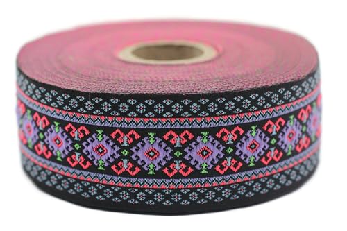 Jacquard-Band, gewebt, Violett und Rosa – Mosaik, 10 m x 35 mm – Rollen besticktes Band für Nähen, Dekoration 35997-V3 von Fantastic Kurdele