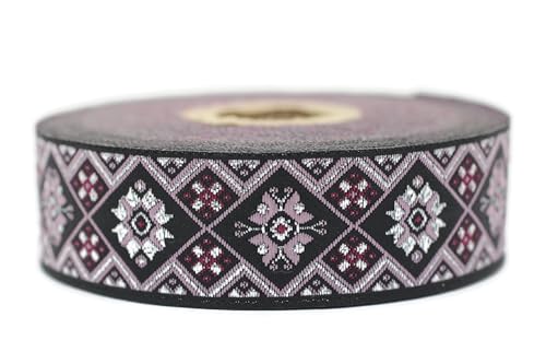 Jacquard-Band, gewebt, altrosa und silberfarben, metallisch, orientalischer Glanz, 10 m x 25 mm – Rolle, besticktes Band, zum Nähen, Dekoration 25975-V4 von Fantastic Kurdele