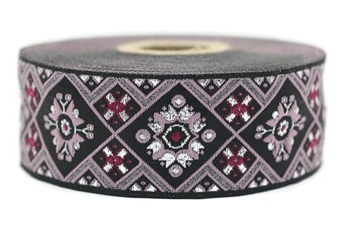Jacquard-Band, gewebt, altrosa und silberfarben, metallisch, orientalischer Glanz, 10 m x 35 mm – Rolle, besticktes Band, zum Nähen, Dekoration 35975-V4 von Fantastic Kurdele