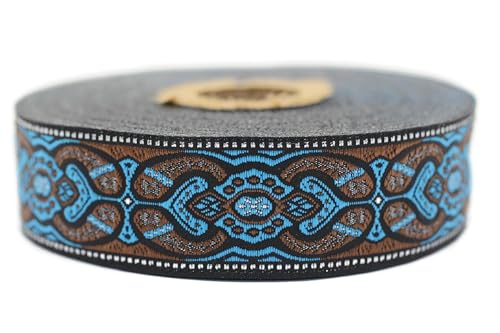 Jacquard-Band, gewebt, blau und braun – Mondteppich 10 m x 25 mm – Rollen besticktes Band zum Nähen Dekoration 25808-V1 Jacquard-Band, gewebt, blau und braun – Mondteppich 10 m x 25 mm – Rollen besticktes Band zum Nähen Dekoration 25808-V1 von Fantastic Kurdele