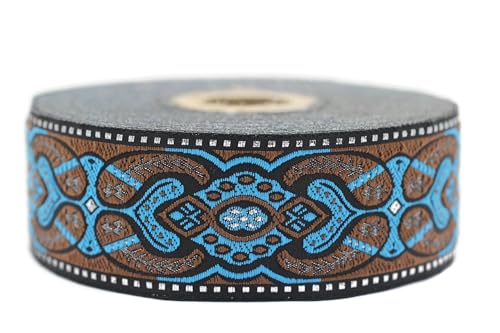Jacquard-Band, gewebt, blau und braun – Mondteppich 10 m x 35 mm – Rollen besticktes Band zum Nähen Dekoration 35808-V1 Jacquard-Band, gewebt, blau und braun – Mondteppich 10 m x 35 mm – Rollen besticktes Band zum Nähen Dekoration 35808-V1 von Fantastic Kurdele