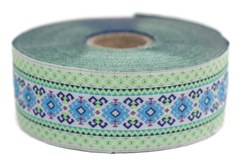 Jacquard-Band, gewebt, blau und hellgrün – Mosaik, 10 m x 35 mm – Rollen besticktes Band für Näharbeiten Dekoration 35997-V6 Jacquard-Band, gewebt, blau und hellgrün – Mosaik, 10 m x 35 mm – Rollen besticktes Band für Näharbeiten Dekoration 35997-V6 von Fantastic Kurdele