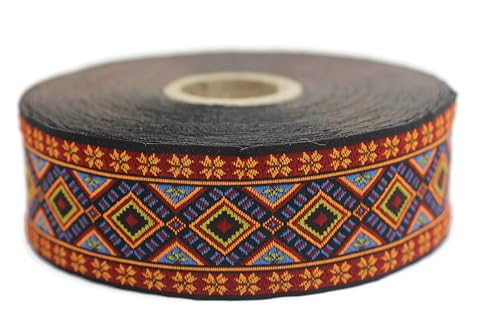 Jacquard-Band, gewebt, blau und rot, Boheme-Glanz, 10 m x 35 mm – Rolle, besticktes Band, für Nähen, Dekoration 35996-V4 Jacquard-Band, gewebt, blau und rot, Boheme-Glanz, 10 m x 35 mm – Rolle, besticktes Band, für Nähen, Dekoration 35996-V4 von Fantastic Kurdele