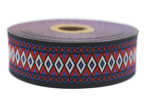 Jacquard-Band, gewebt, blau und rot, vibrierende Rauten, 10 m x 28 mm – Rollen besticktes Band zum Nähen Dekoration 28119-V2 Jacquard-Band, gewebt, blau und rot, vibrierende Rauten, 10 m x 28 mm – Rollen besticktes Band zum Nähen Dekoration 28119-V2 von Fantastic Kurdele