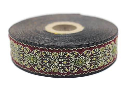 Jacquard-Band, gewebt, bordeauxrot und gelb, kaiserlicher Garten, 10 m x 25 mm – Rolle, besticktes Band, für Nähen, Dekoration 25939-V3 Jacquard-Band, gewebt, bordeauxrot und gelb, kaiserlicher Garten, 10 m x 25 mm – Rolle, besticktes Band, für Nähen, Dekoration 25939-V3 von Fantastic Kurdele