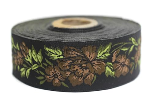 Jacquard-Band, gewebt, braun und schwarz – Mitternachtsblume 10 m x 35 mm – Rollen besticktes Band für Näharbeiten Dekoration 35096-V7 Jacquard-Band, gewebt, braun und schwarz – Mitternachtsblume 10 m x 35 mm – Rollen besticktes Band für Näharbeiten Dekoration 35096-V7 von Fantastic Kurdele