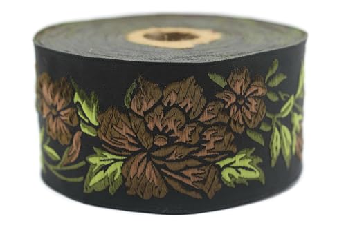 Jacquard-Band, gewebt, braun und schwarz – Mitternachtsblume 10 m x 50 mm – Rollen besticktes Band für Näharbeiten Dekoration 50096-V7 Jacquard-Band, gewebt, braun und schwarz – Mitternachtsblume 10 m x 50 mm – Rollen besticktes Band für Näharbeiten Dekoration 50096-V7 von Fantastic Kurdele