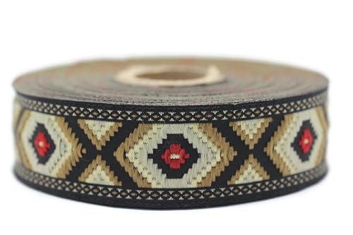 Jacquard-Band, gewebt, cremefarben und arabisches Braun, 10 m x 25 mm – Rolle, besticktes Band, zum Nähen, Dekoration 25952-V2 Jacquard-Band, gewebt, cremefarben und arabisches Braun, 10 m x 25 mm – Rolle, besticktes Band, zum Nähen, Dekoration 25952-V2 von Fantastic Kurdele