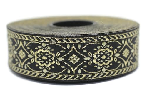 Jacquard-Band, gewebt, goldfarben, metallisch und schwarz – Luxus-Elixier, 10 m x 25 mm – Rolle, besticktes Band, für Näharbeiten, Dekoration 25948-V1 Jacquard-Band, gewebt, goldfarben, metallisch und schwarz – Luxus-Elixier, 10 m x 25 mm – Rolle, besticktes Band, für Näharbeiten, Dekoration 25948-V1 von Fantastic Kurdele