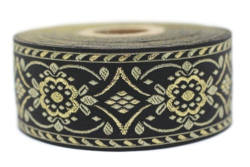 Jacquard-Band, gewebt, goldmetallisch und schwarz – Luxus-Elixier, 10 m x 35 mm – Rollen besticktes Band für Näharbeiten, Dekoration 35948-V1 Jacquard-Band, gewebt, goldmetallisch und schwarz – Luxus-Elixier, 10 m x 35 mm – Rollen besticktes Band für Näharbeiten, Dekoration 35948-V1 von Fantastic Kurdele
