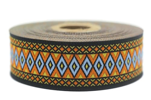 Jacquard-Band, gewebt, hellblau und orange, vibrierende Rauten, 10 m x 28 mm – Rollen besticktes Band zum Nähen Dekoration 28119-V4 Jacquard-Band, gewebt, hellblau und orange, vibrierende Rauten, 10 m x 28 mm – Rollen besticktes Band zum Nähen Dekoration 28119-V4 von Fantastic Kurdele