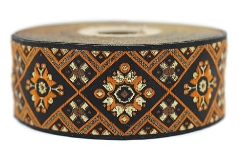Jacquard-Band, gewebt, orange und goldfarben, metallisch, orientalischer Glanz, 10 m x 35 mm – Rolle, besticktes Band, für Nähen, Dekoration, 35975-V1 von Fantastic Kurdele