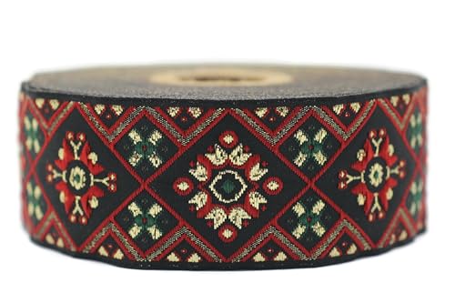 Jacquard-Band, gewebt, rot und goldfarben, metallisch, orientalischer Glanz, 10 m x 35 mm – Rolle, besticktes Band, für Nähen, Dekoration 35975-V5 von Fantastic Kurdele