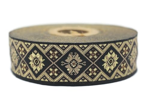 Jacquard-Band, gewebt, sandbeige und goldfarben, orientalischer Glanz, 10 m x 25 mm – Rolle, besticktes Band, zum Nähen, Dekoration 25975-V3 von Fantastic Kurdele