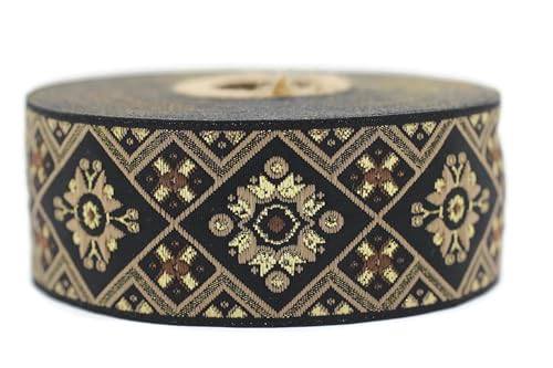 Jacquard-Band, gewebt, sandbeige und goldfarben, orientalischer Glanz, 10 m x 35 mm – Rolle, besticktes Band, zum Nähen, Dekoration 35975-V3 von Fantastic Kurdele