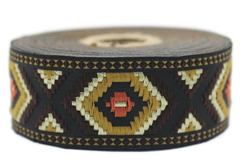 Jacquard-Band, gewebt, senfgelb und dunkelbraun, Arabeske, 10 m x 35 mm – Rolle, besticktes Band, zum Nähen, Dekoration 35952-V5 Jacquard-Band, gewebt, senfgelb und dunkelbraun, Arabeske, 10 m x 35 mm – Rolle, besticktes Band, zum Nähen, Dekoration 35952-V5 von Fantastic Kurdele