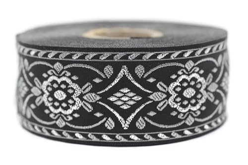 Jacquard-Band, gewebt, silber-metallisch und schwarz – Luxus-Elixier, 10 m x 35 mm – Rolle, besticktes Band, für Näharbeiten, Dekoration 35948-V2 Jacquard-Band, gewebt, silber-metallisch und schwarz – Luxus-Elixier, 10 m x 35 mm – Rolle, besticktes Band, für Näharbeiten, Dekoration 35948-V2 von Fantastic Kurdele