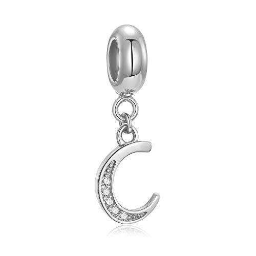 Buchstaben-Perlen aus echtem 925er-Sterlingsilber, Alphabet-Kristall, passend für europäische Armbänder und Halsketten Buchstabe C von Fantasticharm fits Pandora Bracelet