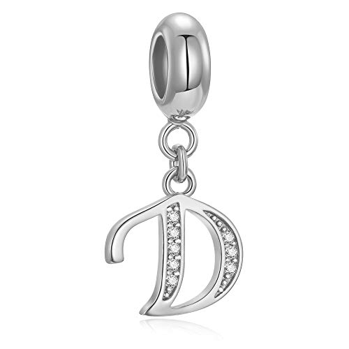 Buchstaben-Perlen aus echtem 925er-Sterlingsilber, Alphabet-Kristall, passend für europäische Armbänder und Halsketten Buchstabe D von Fantasticharm fits Pandora Bracelet