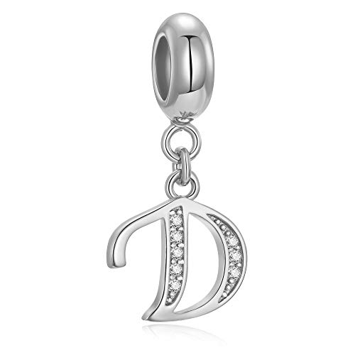 Buchstaben-Perlen aus echtem 925er-Sterlingsilber, Alphabet-Kristall, passend für europäische Armbänder und Halsketten Buchstabe D von Fantasticharm fits Pandora Bracelet