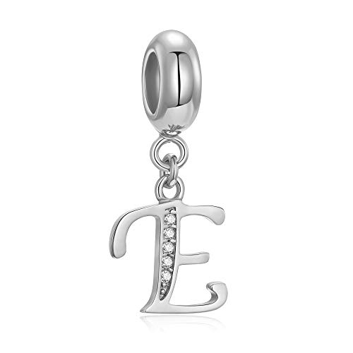 Buchstaben-Perlen aus echtem 925er-Sterlingsilber, Alphabet-Kristall, passend für europäische Armbänder und Halsketten Buchstabe E von Fantasticharm fits Pandora Bracelet