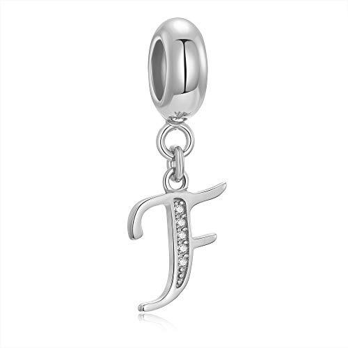 Echte 925 Sterling-Silber mit Perlen von A-Z Dangle Alphabet-Anhänger passt für europäische Armband Halskette Letter F von Fantasticharm fits Pandora Bracelet