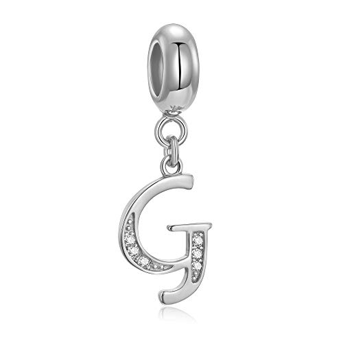 Buchstaben-Perlen aus echtem 925er-Sterlingsilber, Alphabet-Kristall, passend für europäische Armbänder und Halsketten Buchstabe G von Fantasticharm fits Pandora Bracelet