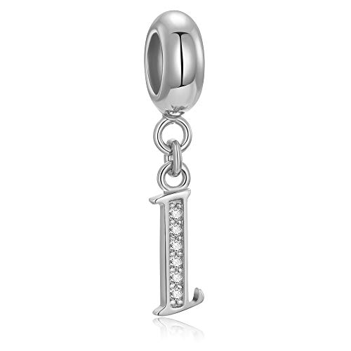 Echte 925 Sterling-Silber mit Perlen von A-Z Dangle Alphabet-Anhänger passt für europäische Armband Halskette Letter I von Fantasticharm fits Pandora Bracelet