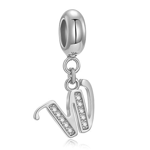 Echte 925 Sterling-Silber mit Perlen von A-Z Dangle Alphabet-Anhänger passt für europäische Armband Halskette Letter W von Fantasticharm fits Pandora Bracelet