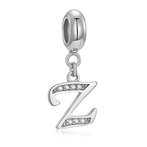 Buchstaben-Perlen aus echtem 925er-Sterlingsilber, Alphabet-Kristall, passend für europäische Armbänder und Halsketten Buchstabe Z von Fantasticharm fits Pandora Bracelet