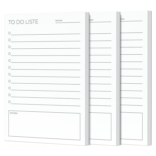 Fantastino® A6 To-Do Listen Block - 3 Stück, 150 Listen. Kleiner minimalistischer Tagesplaner undatiert. Notizblöcke mit je 50 Blatt zum Abreißen für Termine, Aufgaben, Erinnerungen und Notizen von Fantastino