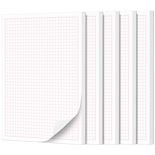 Fantastino A5 Notizblock Kariert Rosa-Pink - 5 Stück, 250 Blatt (50 pro Block) 90 g/m² Premium-Papier. Schreibblock klein, Rechenblock mit Rand, Notizzettel abreißbar für Büro, Haushalt, Schule, Uni von Fantastino