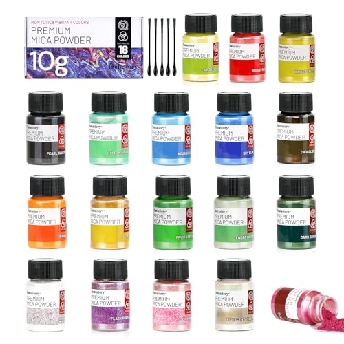 Fantastory 180g Epoxidharz Farbe Mica Pulver,18 x 10g Perlglanz Pigmentpulver Farbpigmente für Gießpulver,Seifenfarbe, Kerzenherstellung,Badebomben,Schleim,DIY,Lipgloss,Lidschatten,Resin-Mica Powder von Fantastory