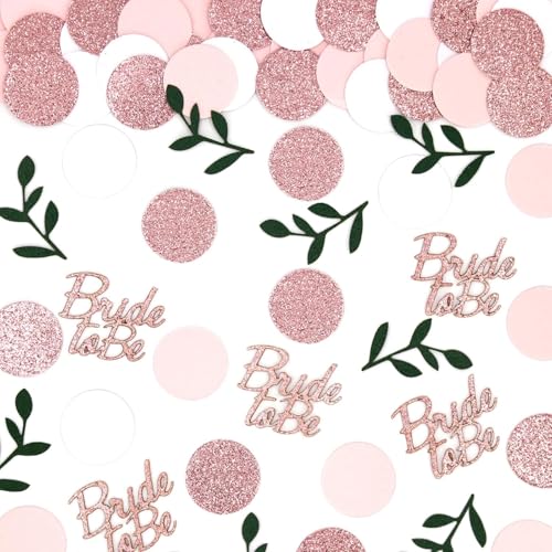 Bride to Be Tischdeko Set, 100 Stück Roségold Glitzer Konfetti mit Eukalyptus, Streudeko für Junggesellinnenabschied und Brautparty von Fantasyon