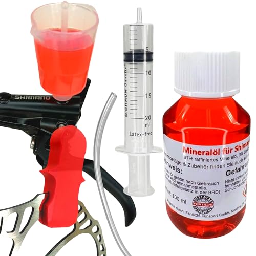 Fantic26 F26 Shimano Fahrrad MTB Trekking Scheibenbremsen Wartungs Service entlüftungs Set 100ml Mineral ÖL Bleeding Kit Spritze M5 Befüllbecher Anschluss von Fantic26