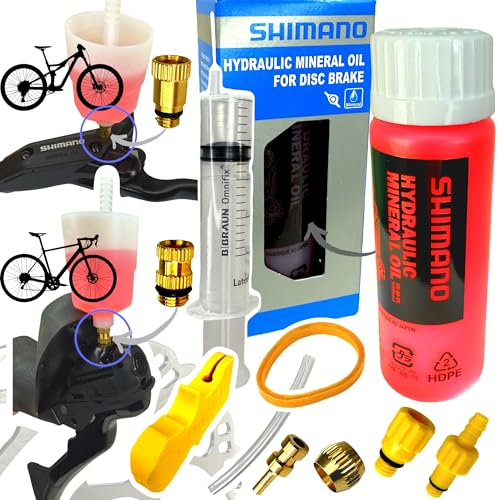 Shimano Hydraulik Mineral ÖL 100ml + F26 Scheibenbremsen Wartungs Service Kit MTB Ebike Tour Disc Entlüftungs bleeding Set,3in1 Bleedblock, Befüllbecher Trichter mit M5 Anschluss von Fantic26