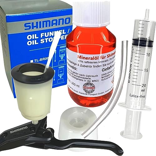 Fantic26 Scheibenbremsen Service Kit für Shimano Scheibenbremsen Wartungs Entlüftungs bleeding Set + 100ml Mineral ÖL Bleeding Spritze, Schlauch, Shimano Befüllbecher TL-BR003 M5 von Fantic26